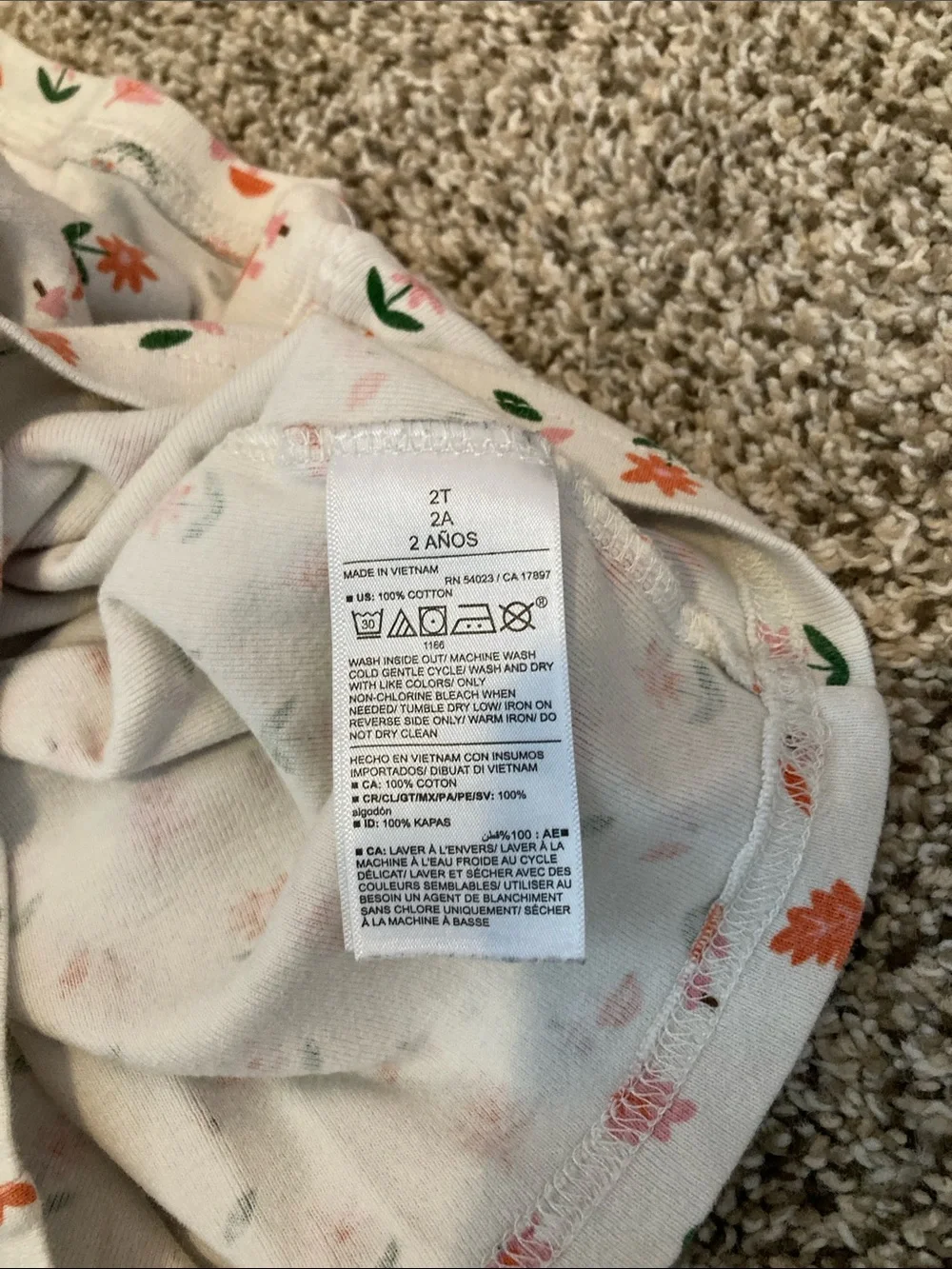 100% Cotton Girls White Floral Two-Piece Pajama Set